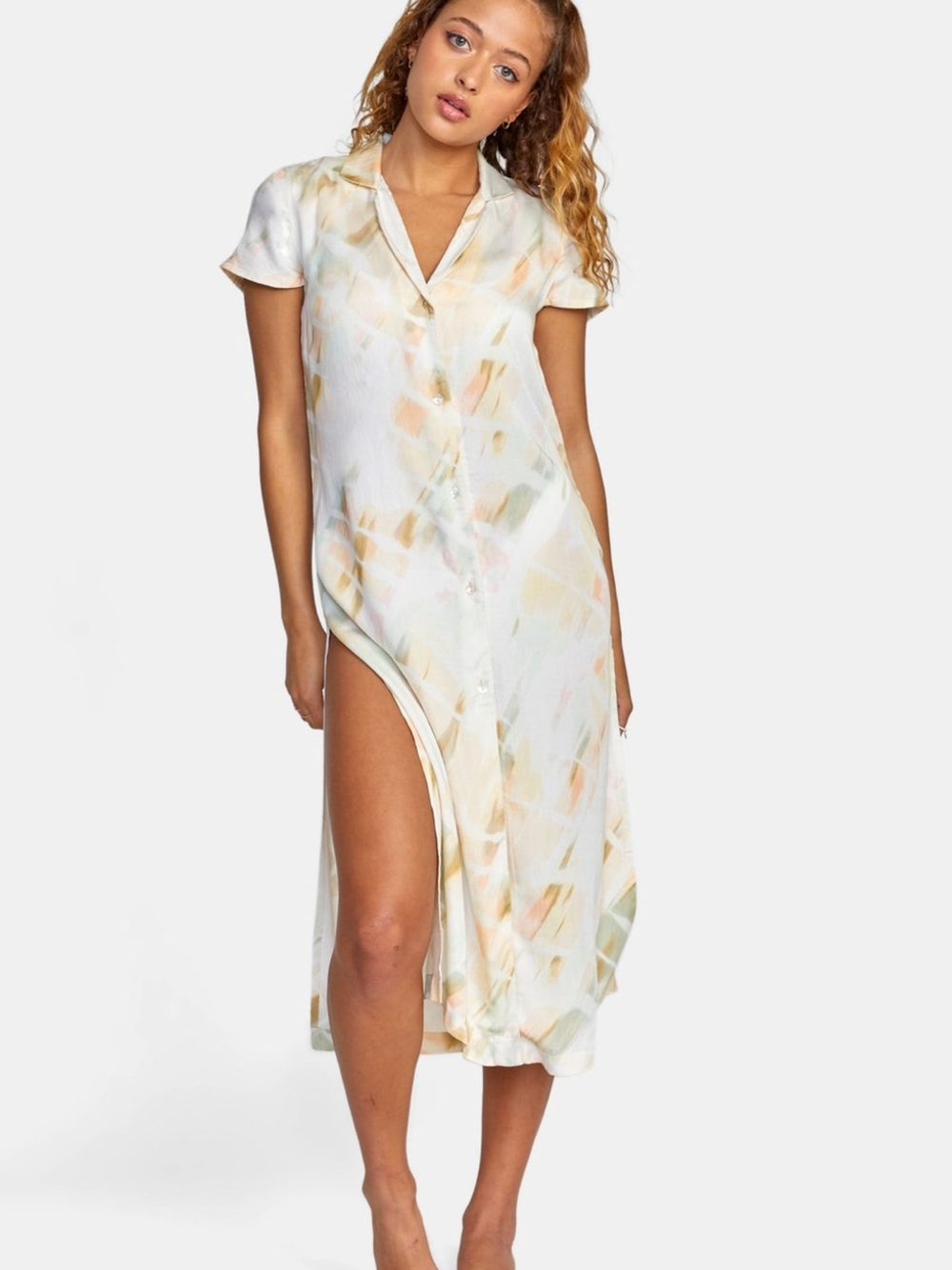 Women’s Midi Button-Front Dress in Pastel Watercolor